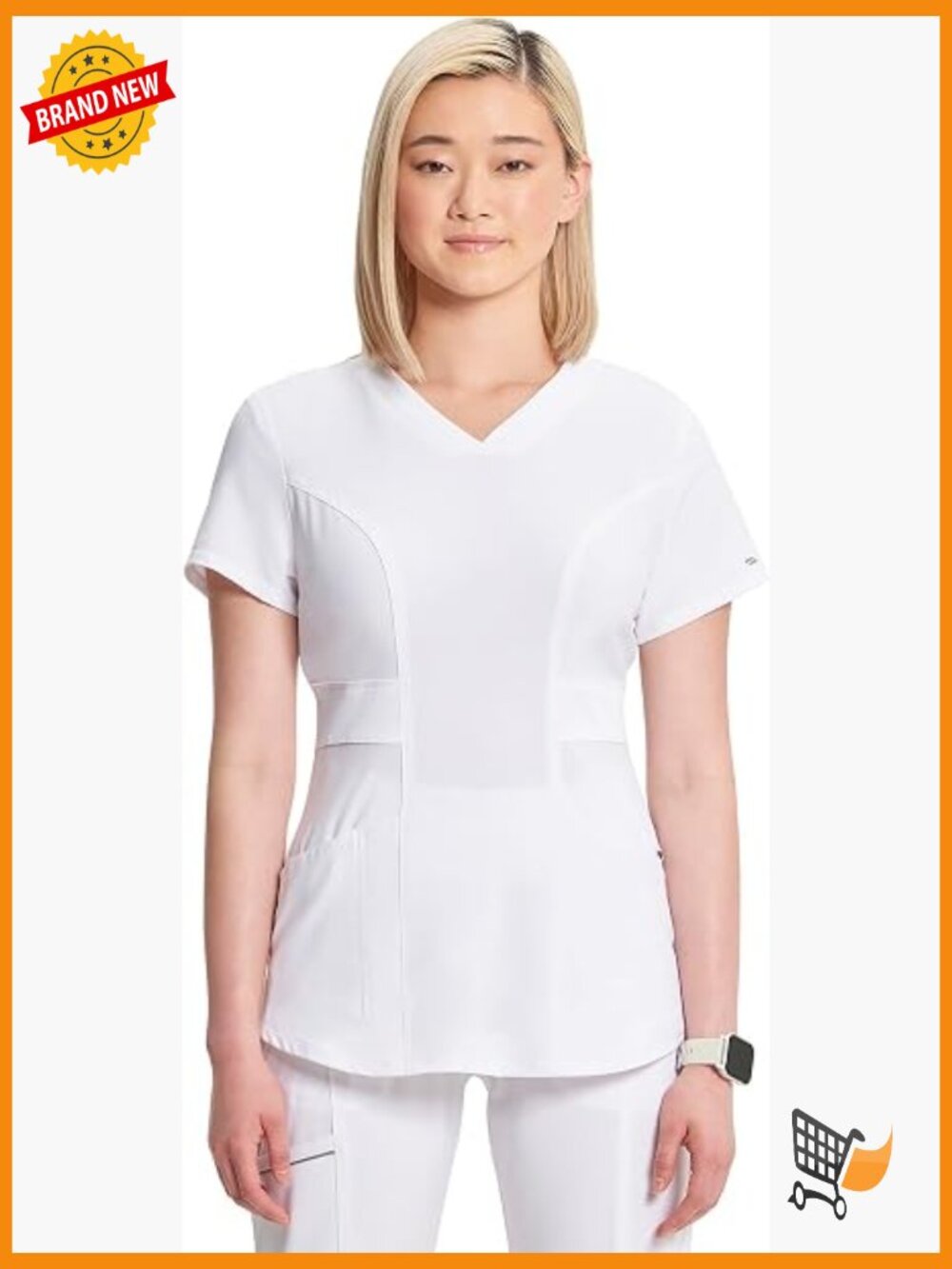 V-Neck Women's Scrub Top, 4-Way Stretch, Antimicrobial, Pockets